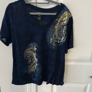 Navy Blue and Gold Paisley Women's Top